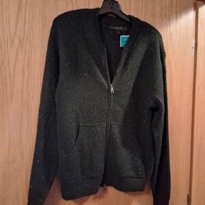 Mens Jay Walker Zip Up Sweater, Long Sleeve, Pockets. Black With Glitter